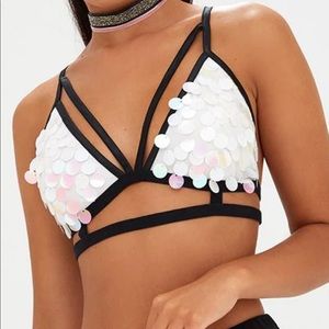 White Sequin Harness Bralet